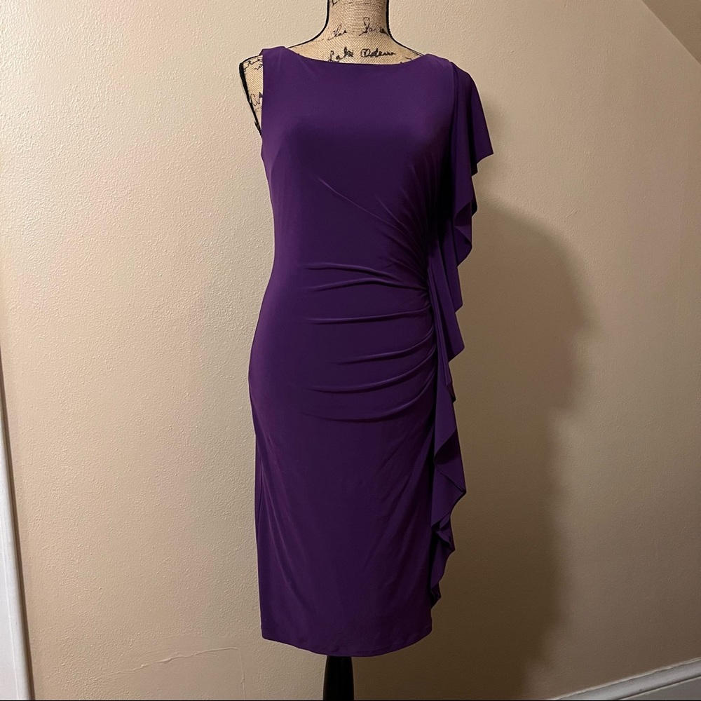 NWT LAUREN by Ralph Lauren Purple One-Shouldered Form-Fitting Dress Size 4